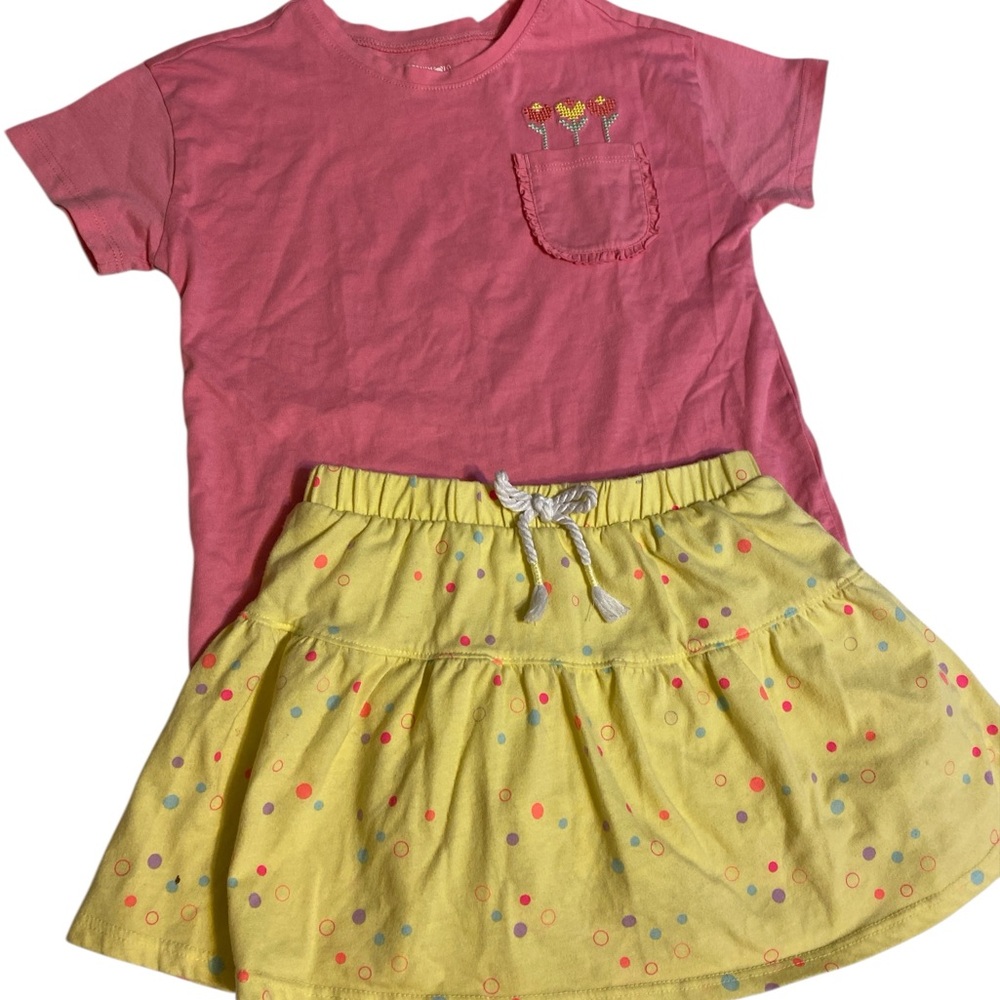 Garanimals Pink Tee and Yellow Polka Dot Skirt Set size 5